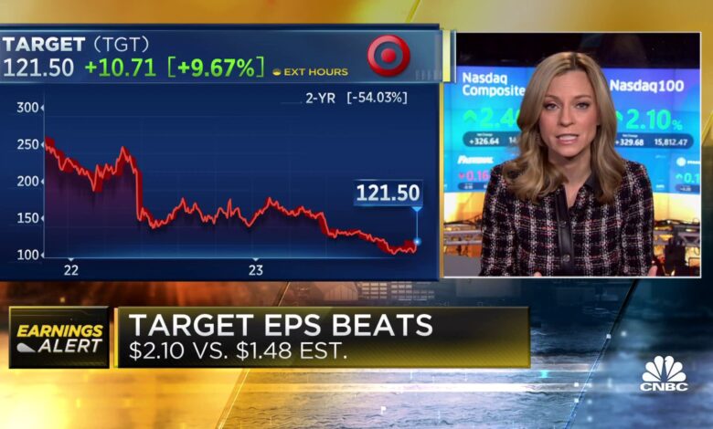 Target shares jump after retailer posts a big earnings beat, even as sales fall again